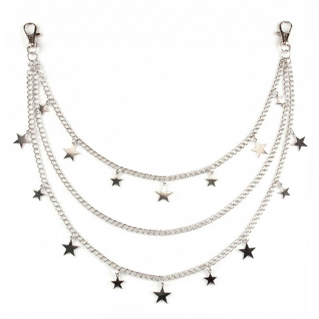 Zehope Star Pants Chain Belt Silver Y2k Jeans Chains Layered Wallet Accessories for Women and Men