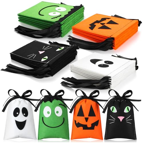 Sweetude 24 Pcs Halloween Felt Treat Bags 5 x 7'' Handmade Pumpki...