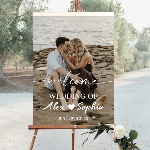 Personalized Wedding Welcome Sign with Photo,Custom Picture Board for Ceremony