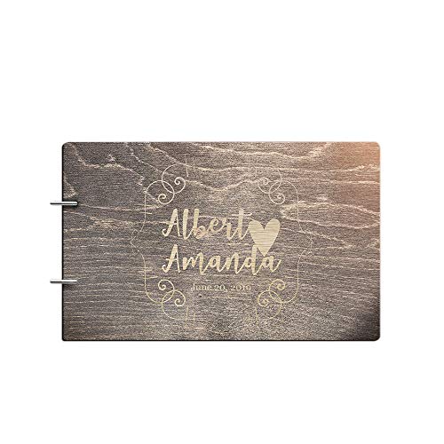 Bride and Groom Personalized Handmade Wedding Guest Book for Bride and Groom Wood Alternative Custom Engraved Newlywed Marriage Album 10 Designs to Choose from (Design 01, Black Walnut)