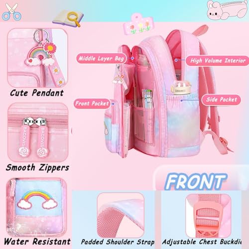 Image of Kids Backpack for Girls.Girls Backpack,School Bag for Kids.GirlsTeens Middle Student,Kawaii Children's Book Bag Purple