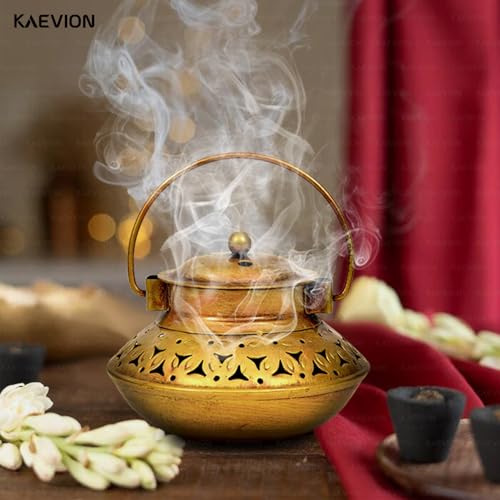 Image of Home Decor Small Size L5 X W5 X H4 Inch Brass Incense Holder Only | Wall Hanging Degchi Pot Dhup Dani | Home Decor Items for Living Room | Brass Tea Holder Pack of -1