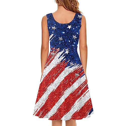 Image of Women's Casual Loose Sundress Midi Sleeveless Crewneck Dress Summer Beach Tank Dress with Pockets