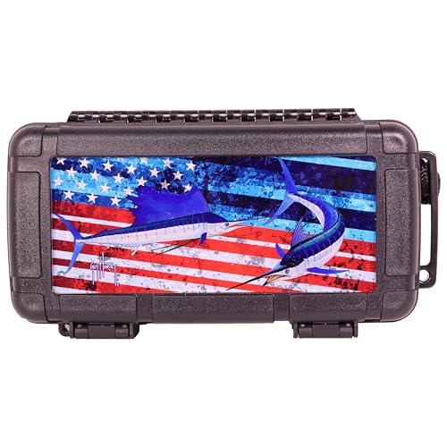 Guy Harvey Small Waterproof Dry Box with Wrist Strap for Outdoor Gear Storage (Americana Bills)