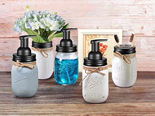 Mason Jar Bathroom Set（3 Piece）-Foaming Soap Dispenser, Toothbrush Holder ,Flower Vase,For Wedding House Decor Countertop And Vanity Organizer Bathroom Kitchen Farmhouse Décor (Black) #TOP6