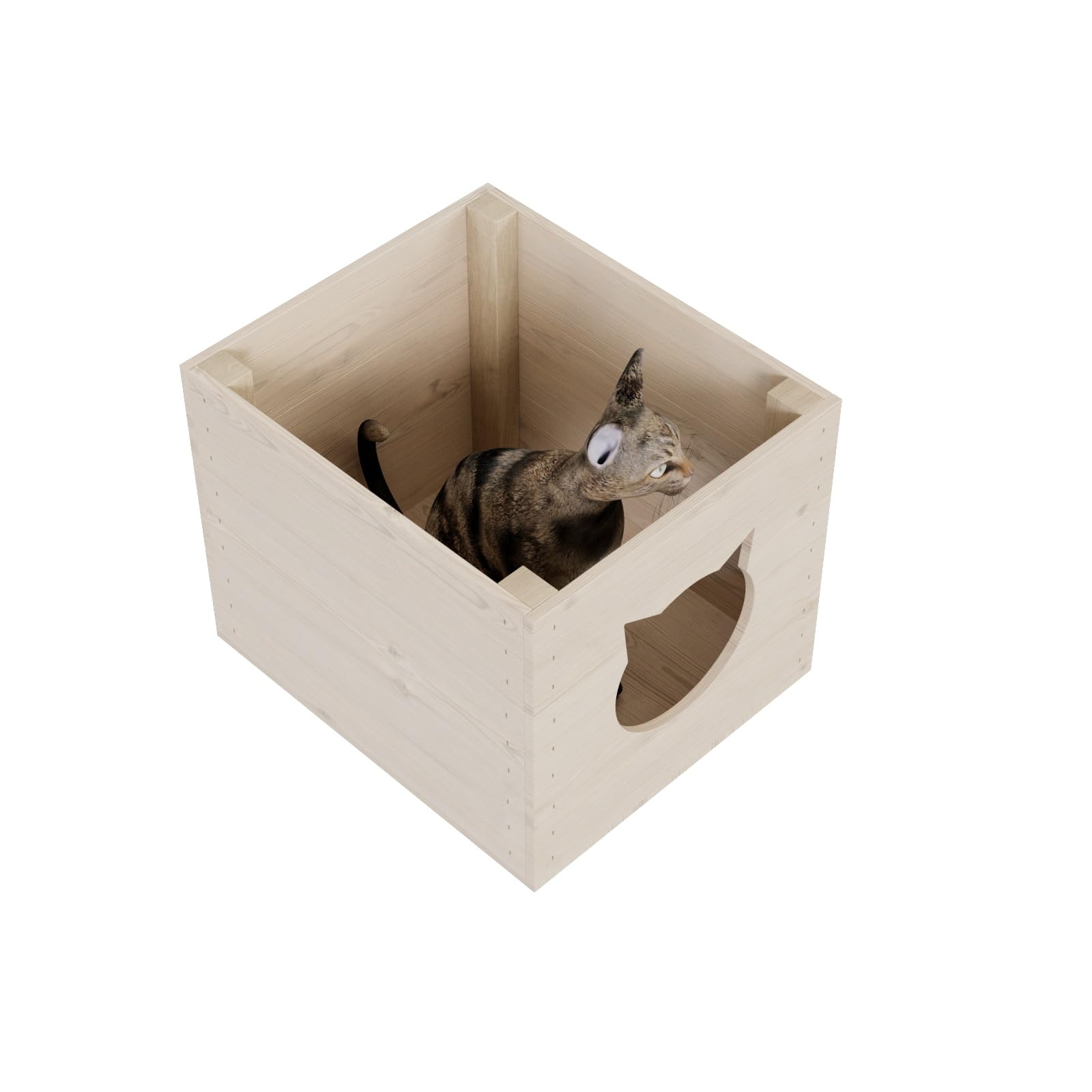 QLS Domek dla kota z surowej sosny 33 x 38 x 29 cm | Pasuje do regałów Kallax. Naturalna sosna, bezpieczne schronienie dla kota w domu