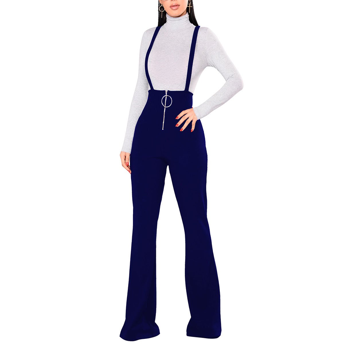 SprifloralWomen's Stretchy High Waisted Wide Leg Button-Down Pants Sailor Bell Flare Pants