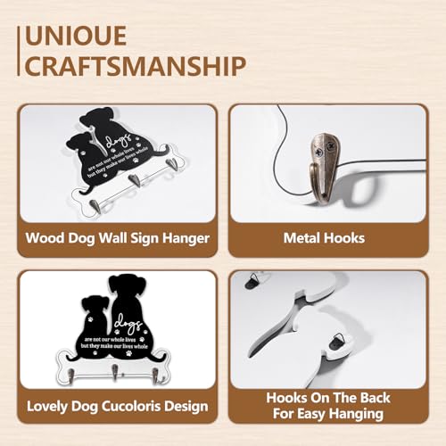 Farmhouse Dog - Themed Wall Hooks - Decorative Leash & Key Holder with Bone Shape and Paw Prints - 3 Sturdy Hooks for Pet Lovers' Entryway Decor (Black,9.25x8.94inch) - Image 5