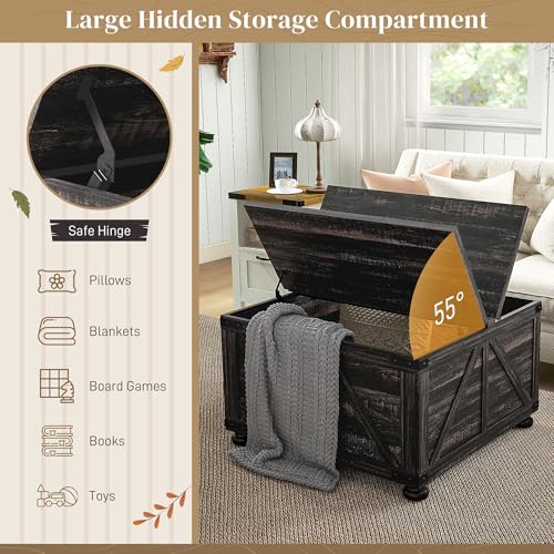 HOMCOM-Farmhouse-Coffee-Table-315-Square-Coffee-Table-with-Storage-Living-Room-Center-Table-with-Hinged-Flip-Lift-Top-and-Hidden-Space-Distressed-Brown HOMCOM Farmhouse Coffee Table 315 Square Coffee Table with Storage Living Room Center Table with Hinged Flip Lift Top and Hidden Space Distressed Brown