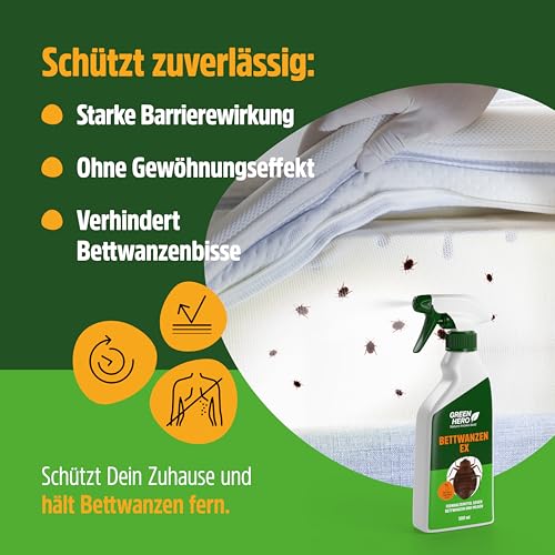 Green Hero Bettwanzen-Ex Spray 500 ml | Abwehrspray gegen Bettwanzen und Milben | Zur Unterstützung der Vorbeugung von Befall | Fernhaltemittel für Matratze und Bettgestell