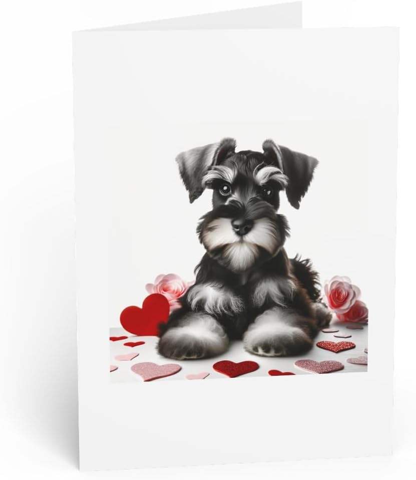 Greeting Card/Note Card - Valentine's Day Miniature Schnauzer Puppy - PACK of 3