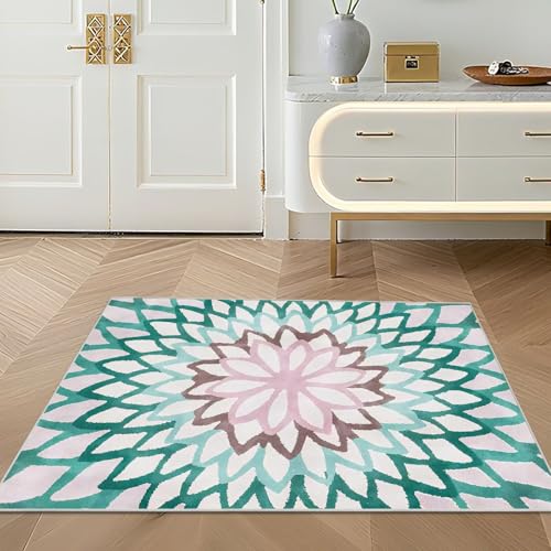 Tapis à rayures modernes vert et blanc motif géométrique 90x190 - 7