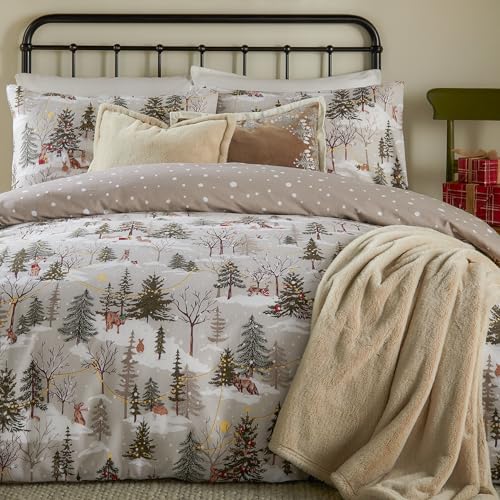 Parure de lit réversible motif forêt de Noël housse couette King naturelle - 4