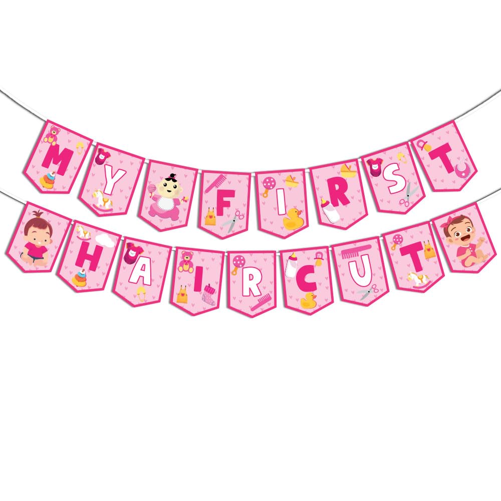 Festiko® My First Haircut Banner Decoration - Pink, Baby First Haircut Decoration, Mundan Ceremony Decoration Items