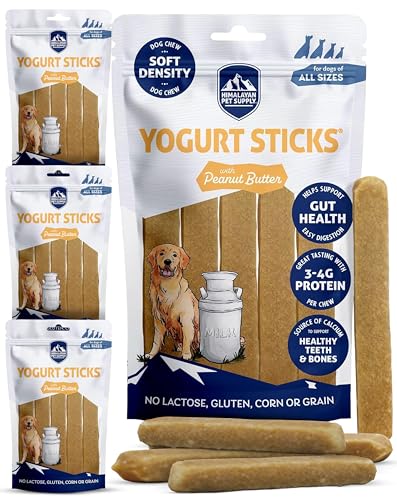 Himalayan Dog Chew Yogurt Sticks Peanut Butter Dog Treats with Prebiotics Probiotics & Protein Digestive Support Lactose & Gluten Free Natural Dog Treat for All Breeds Made in America 4pk