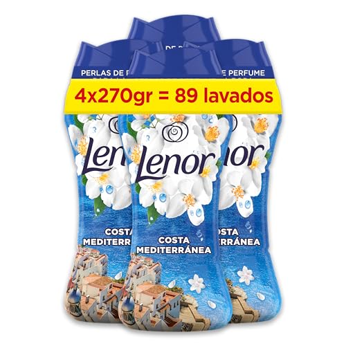 Lenor Perlas De Perfume para la Ropa, 89 Lavados (4 x 270g), Brisa Marina Y Jazmín, Edición Limitada Costa Mediterránea, Frescor Ininterrumpido Hasta 12 Semanas