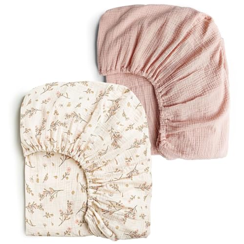 2 Draps-Housses en Mousseline pour Berceau et Landau, Draps en Coton Respirant pour Lit Enfant et Matelas d’Environ 80x40 cm