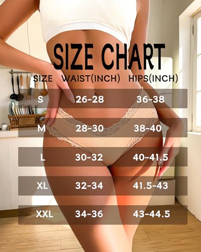 Image of Sth Big Womens Cotton Underwear Sexy Lace Brazilian Panties Soft Breathable Cotton Bikini for Ladies 6 Pack