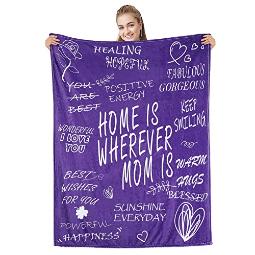 Image of American Trends Gifts for Mom, Gift Throw Blanket Birthday Gifts for Mom from Daughter or Son, I Love You Mom Blanket, Purple Letter, 60''x80''