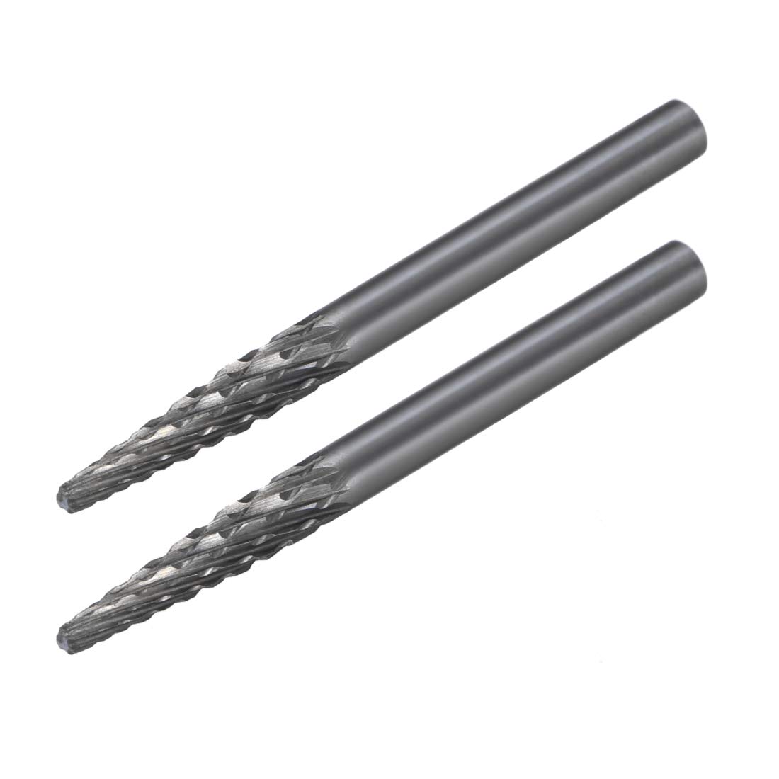 uxcell Tungsten Carbide Rotary Files 1/8" Shank, Double Cut Taper Shape Rotary Burrs Tool 3mm Dia, for Die Grinder Drill Bit Wood Soft Metal Carving Polishing, 2pcs