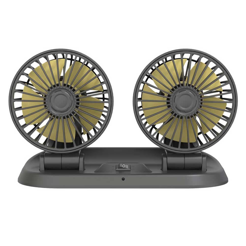 Dual-head Car Cooling Fan 360° horizontal & 180° vertical Rotation for Car Truck Van SUV RV Boat Office Home Use with USB/Cigarette Lighter Port Car Fan(5V/12V/24V)