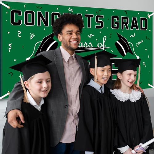Image of 2026 Graduation Decorations - Green Polyester Graduation Backdrop - Graduation Party Decorations - Congrats Grad Banner - Graduation Decorations Class of 2026 2027,Graduation Party Favors Supplies Yard Sign