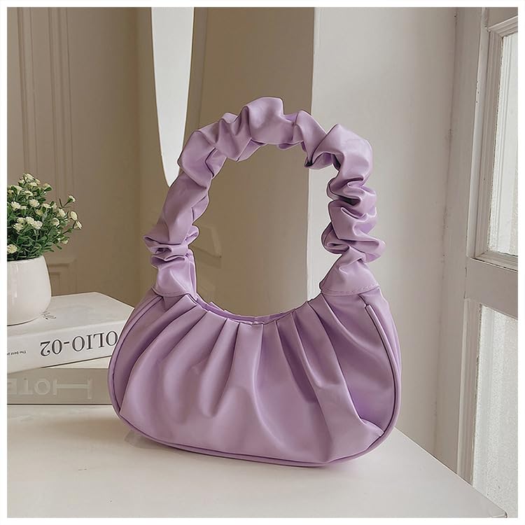 Soft PU Single Shoulder Bag – Multi-Functional Cloud Dumpling Design, Wrinkled, Large Capacity, Multiple Colors (Purple)4