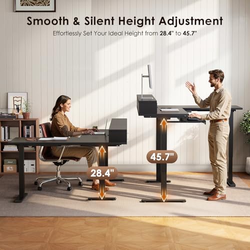 Image of OffiGo 59 Inch L Shaped Electric Standing Desk with Drawers, Black