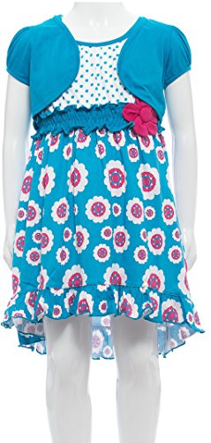 Image of ToBeInStyle Girls Two Piece Short Sleeve Dress and Matching Bolero Crop Cardigan Assorted Prints Cotton Blend Summer Outfit