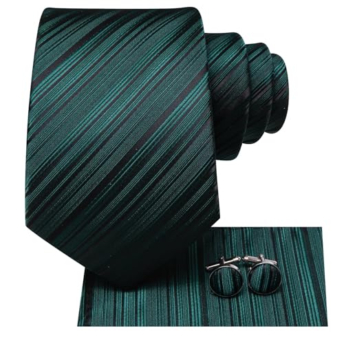 Image of Dubulle Mens Paisley Floral Silk Tie for Men Striped Necktie and Pocket Square Cufflinks Set Wedding Business