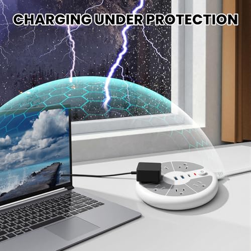 Regleta ultrafina con 6 tomas, protector de sobretensión y 3 puertos USB, incluyendo USB-C de carga rápida miniatura 5