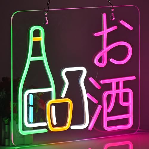 Image of Japanese Sake Neon Sign LED Neon Light for Business Wall Decor with Dimmable Switch for Wine Bar Club Party Restaurant お酒 Japanese Style USB Powered 13.8 inch x 12.6 inch