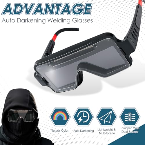 Image of Tellegloww 1 Set Auto Darkening Welding Glasses with Replacement Lenses, Solar Welding Goggles for Tig Mig Mma Plasma Cutting