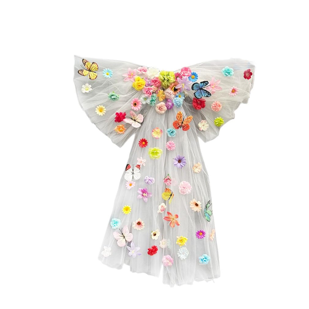 Tüll Schleifen Groß Deko Geschenkschleifen mit Blumen Stuhlschleifen Autoschleifen Hochzeitsschleifen Hochzeitsbogen Tüllstoff Hochzeitsdeko Auto Schmuck für Party Deko 100cmx120cm