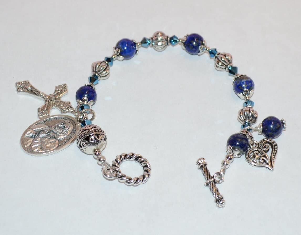 St. Teresa of Calcutta Rosary Bracelet in Lapis Lazuli, Rosary Bracelet, Choose Saint, Charm & Wrist Size, Catholic Rosary, Lapis Bracelet