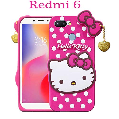 Image of Unirock Hello Kitty Back Case Cover for Redmi 6| 3D Cute Hello Kitty Case |Soft Silicone Rubber Back Cover with Pendant Kitty Cover for Redmi 6 (Pink)