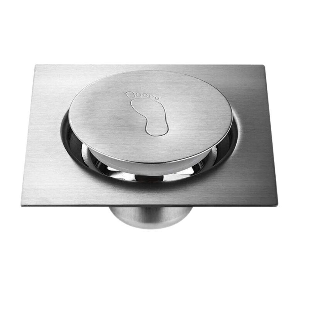 Stainless Steel Bounce-Type Floor Drain, Pedal Type Shower Square Bathroom Cover for Toilet, Restroom, Floor Mounted