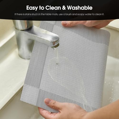Image of Placemats Set of 6 Dining Table Place Mats | Placemats Table Mat PVC Material | Non-Slip Heat Resistant | Dining Tablemates Washable Anti-Skid | Size 45 x 30cm (Square Grey)
