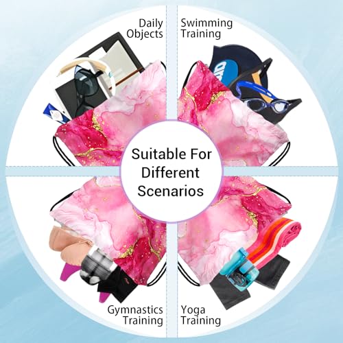 Image of Pink Gold Marble Gymnastics Grip Bag Lightweight Small Drawstring Grip Bags for Gym