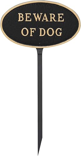 Miniatura 3 de SP-5L-BG Beware of Dog - Placa ovalada, grande, negra y dorada