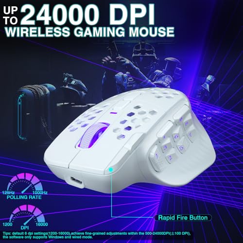 Image of SOLAKAKA SM809 Pro Gaming Mouse with 9 Side Buttons,24000 DPI RGB Mouse for Gamer,16 Programmable Macros MMO Mouse (Wireless, 1-white2)