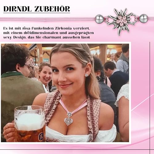 TOWLEING 4 Stück Trachtenschmuck Damen Edelweiß Trachtenkette Armband Ohrstecker Dirndl Schmuck Elegantes Dirndl Schmuck Damen für Dirndl oder Lederhose Hochwertiges Trachtenschmuck Set