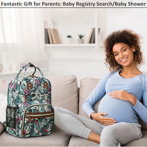 Image of Diaper Bag Backpack Tote for Women Large Capacity, Baby Bag with Insulated Pockets Multifunctional Diaper Bags For Baby Girl Boy Waterproof Baby Bags For Boys Girls Mama Maternity Bag Colorful Leaves