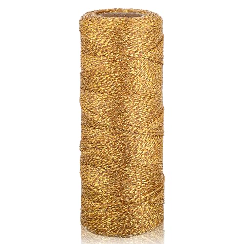 Metallic Gold Twine 110 Yards/328 Feet 1mm Diameter Glitter Twine Gold Bakers Twines Christmas Golds String Golden Thread for DIY Crafting Christmas Decor Presents Gift Tags