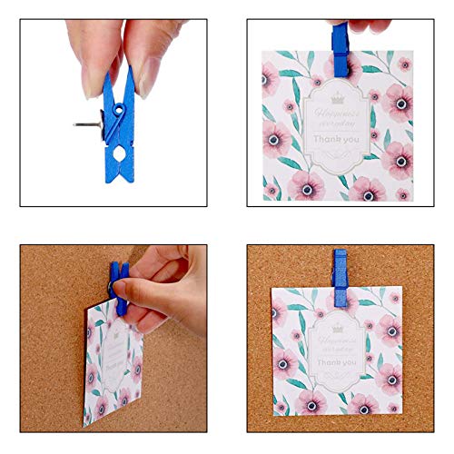 image for kiniza 20 Pack Colorful Push Pins Clips, Push Pins with Wooden Clips, 