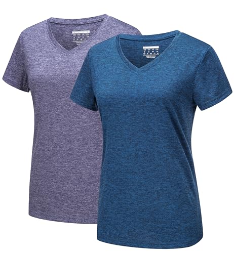 MAGCOMSEN 2 Pack Womens Short Sleeve Tees Moisture Wicking Shirts Summer V Neck Running Tops