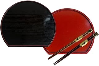 Lacquerware Shop Half Moon Tray 2 Pieces Wooden Chopsticks 2 Pairs Total 4 Piece Set Total 4 Sizes Tray Luncheon Mat Tray Stylish New Year New Year Breakfast Cafe Japanese Morning (11.8 inches