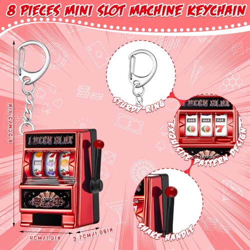 Panelee Slot Machine Keychain Bulk Las Vegas Keychains Mini Casino Kawaii Decoration for Las Vegas Carnival Party Gifts(Red, Gold,8 Pcs)