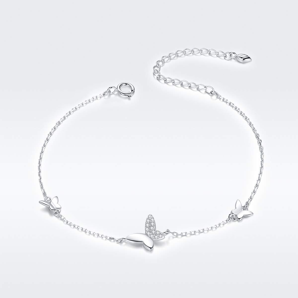 LYGBAOFUL Pulsera de Cadena con Cierre de Langosta para Mujer, de Plata de Ley 925, Mariposa voladora, joyería de Plata OOTD Popular, Regalo Femenino