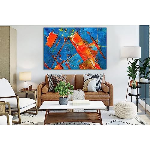 Tableau abstrait orange et bleu ZELLART habillez un grand mur vide toile 140x90cm